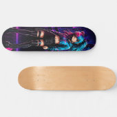 Anime Mädchen Cyberpunk Neon Skateboard Deck (Horizontal)
