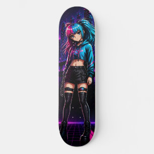 Anime Mädchen Cyberpunk Neon Skateboard Deck