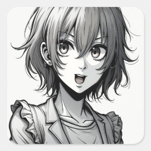 Anime-Mädchen Dynamisches Action-Style-Charakter Quadratischer Aufkleber
