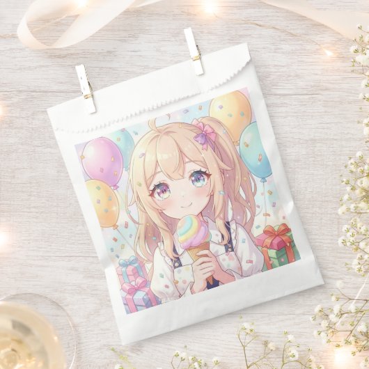 Anime-Mädchen-Eiscreme-Geburtstagsfeier Geschenktütchen (Ausgeschnitten)