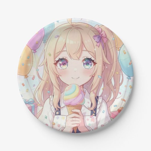 Anime-Mädchen-Eiscreme-Geburtstagsfeier Pappteller (Vorderseite)