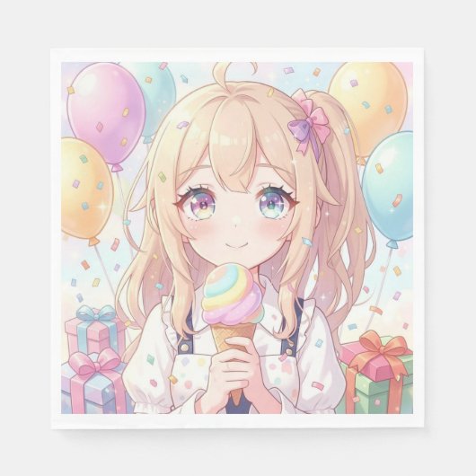 Anime-Mädchen-Eiscreme-Geburtstagsfeier Serviette (Vorderseite)