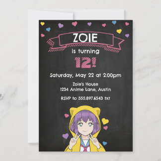 Anime Mädchen Frieden Herzen Geburtstag Einladung