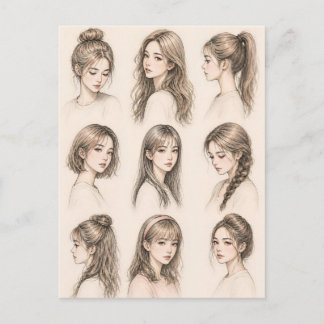 Anime-Mädchen-Frisuren Ästhetik Postkarte
