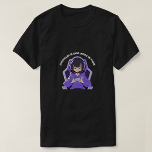 Anime-Mädchen-Gamerin Lila Gaming-Art T-Shirt
