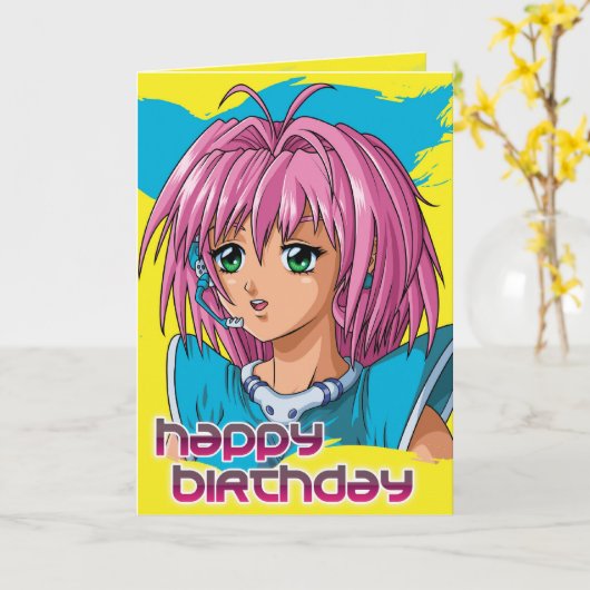 Anime-Mädchen-Geburtstag Karte (Gelbe Blume)