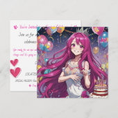 Anime Mädchen Geburtstag Personalisierte Benutzerd Einladung (Vorne/Hinten)