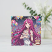 Anime Mädchen Geburtstag Personalisierte Benutzerd Einladung (Stehend Vorderseite)