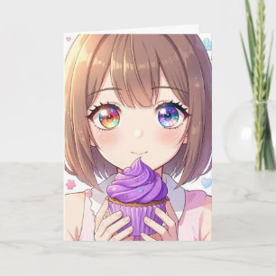 Anime-Mädchen-Geburtstag und Malvorlage Karte