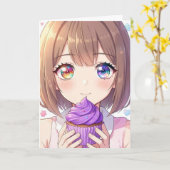 Anime-Mädchen-Geburtstag und Malvorlage Karte (Gelbe Blume)