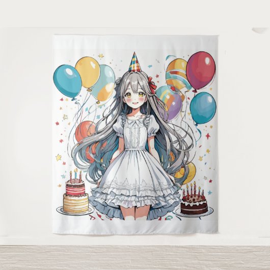 Anime-Mädchen Geburtstag Wandteppich (Vorderseite)