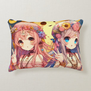 Anime Mädchen Hippie Mond Mädchen geben Friedensze Dekokissen