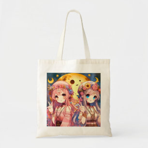 Anime Mädchen Hippie Mond Mädchen geben Friedensze Tragetasche
