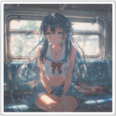 Anime-Mädchen im Zug Aufkleber (Vorderseite)