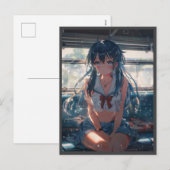 Anime-Mädchen im Zug Feiertagspostkarte (Vorne/Hinten)