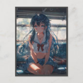 Anime-Mädchen im Zug Feiertagspostkarte (Vorderseite)