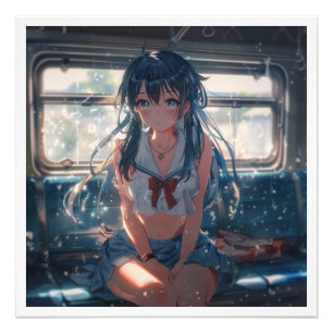 Anime-Mädchen im Zug Fotodruck