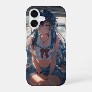 Anime-Mädchen im Zug iPhone 16 Hülle