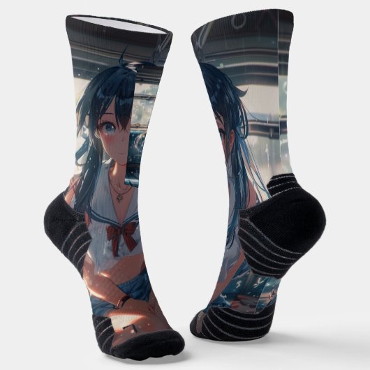 Anime-Mädchen im Zug Socken (Gewinkelt)