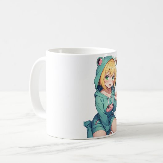 Anime-Mädchen in einem Froschfisch Kaffeetasse (Vorderseite Links)