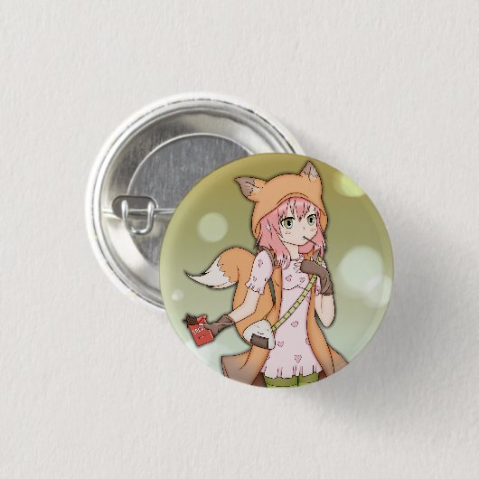 Anime-Mädchen in Fox Cosplay Button (Vorne & Hinten)