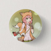 Anime-Mädchen in Fox Cosplay Button (Vorderseite)