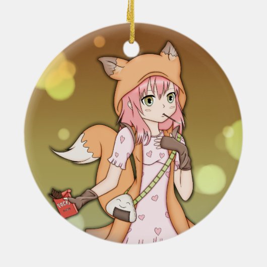 Anime-Mädchen in Fox Cosplay Keramik Ornament (Hinten)