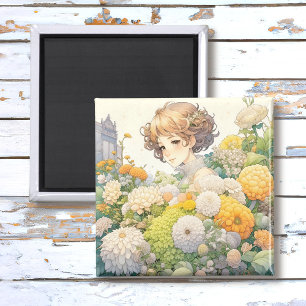 Anime-Mädchen in gelben Blumen Magnet