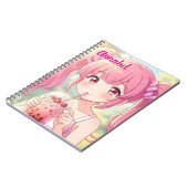 Anime-Mädchen in Rosa trinkt Bubble Tea Personalis Notizblock (Linke Seite)