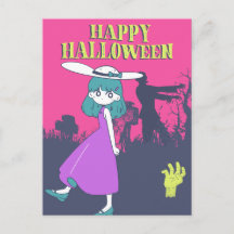 Anime Mädchen in Zombie-Apokalypse Frohes Hallowee