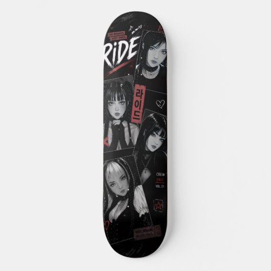 Anime-Mädchen japanischer Emo-Goth-Stil Skateboard (Vorderseite)