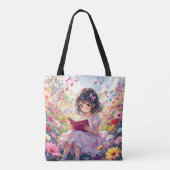 Anime-Mädchen liest inmitten von Blumen und Noten Tasche (Rückseite)