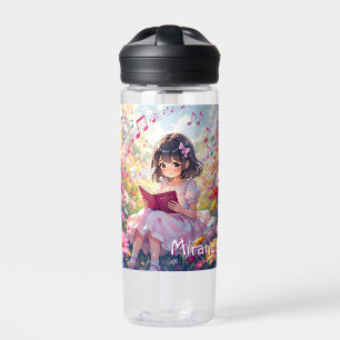 Anime Mädchen liest personalisiert Trinkflasche