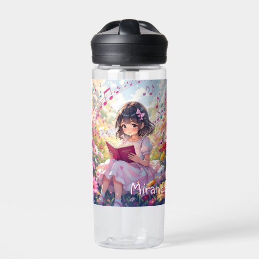 Anime Mädchen liest personalisiert Trinkflasche (Vorderseite)