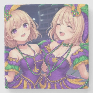 Anime Mädchen Mardi Gras Steinuntersetzer