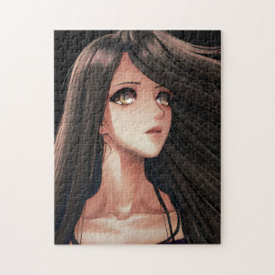Anime-Mädchen mit braunen Augen und braunen Haaren Puzzle