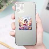 Anime-Mädchen mit Buch und Noten Aufkleber (Telefon)