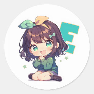 Anime-Mädchen mit dem Buchstaben E süß Runder Aufkleber