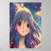 Anime-Mädchen mit langblauen Haaren | AI Art Poste Poster (Vorne)