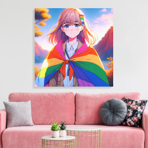 Anime-Mädchen mit LGBTQIA+-Umhang Leinwanddruck