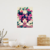 Anime-Mädchen mit Lotusblüten gekrönt Poster (Küche)