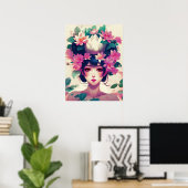 Anime-Mädchen mit Lotusblüten gekrönt Poster (Heimbüro)