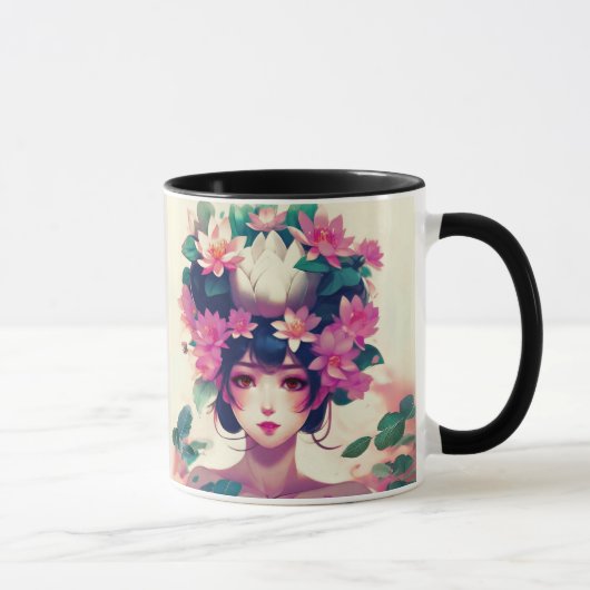 Anime-Mädchen mit Lotusblüten gekrönt Tasse (Rechts)