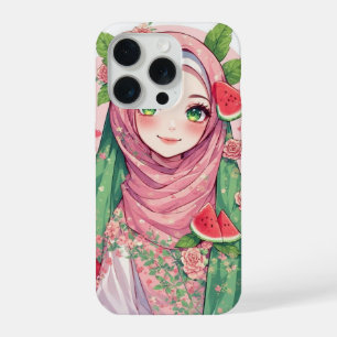 Anime-Mädchen mit Wassermelone – Florales iPhone 1 15 Pro Hülle