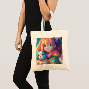 Anime-Mädchen mit Welpe Tragetasche
