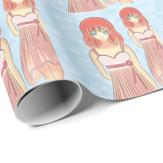Anime-Mädchen-Mode-Illustration Geschenkpapier (Rolleneckpunkt)