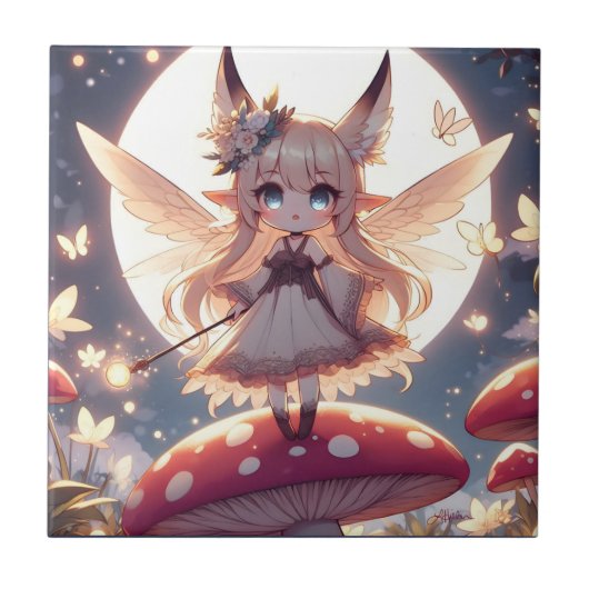 Anime-Mädchen Pixie Hippie Mond Fee Fliese (Vorderseite)