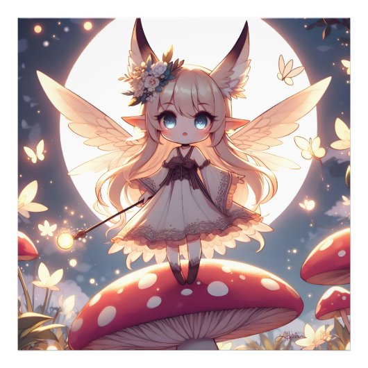 Anime-Mädchen Pixie Hippie Mond Fee Fotodruck (Vorne)