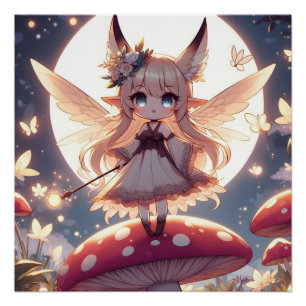 Anime-Mädchen Pixie Hippie Mond Fee Poster