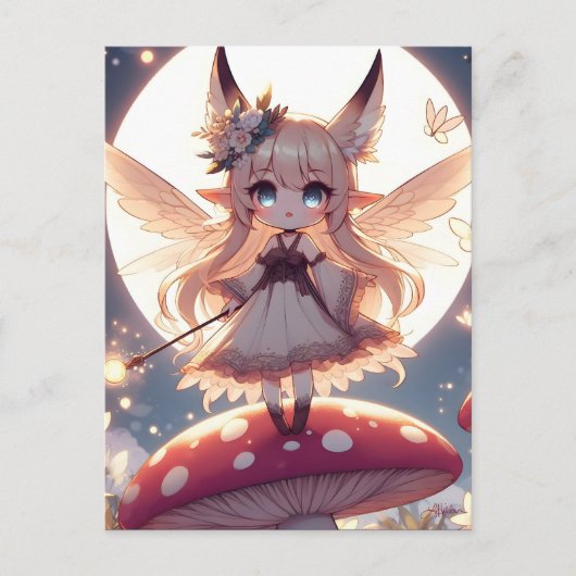 Anime-Mädchen Pixie Hippie Mond Fee Postkarte (Vorderseite)